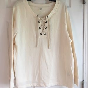 Old Navy cream lace up sweatshirt NWT